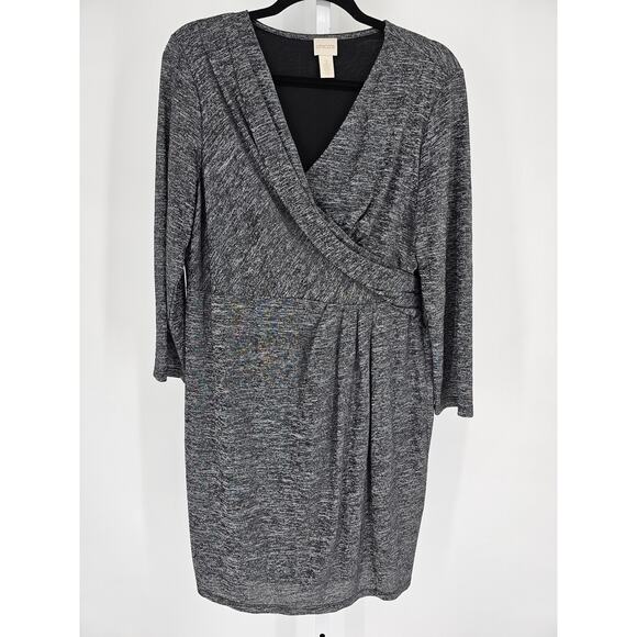 Chicos Womens Sz 2 (US MP Petite) Knee Length Faux Wrap Dress Gray Long Sleeve - Picture 1 of 4
